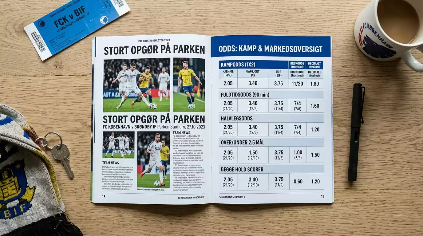 Konverteringstabel mellem brokodds og decimaltal for fodboldkampe