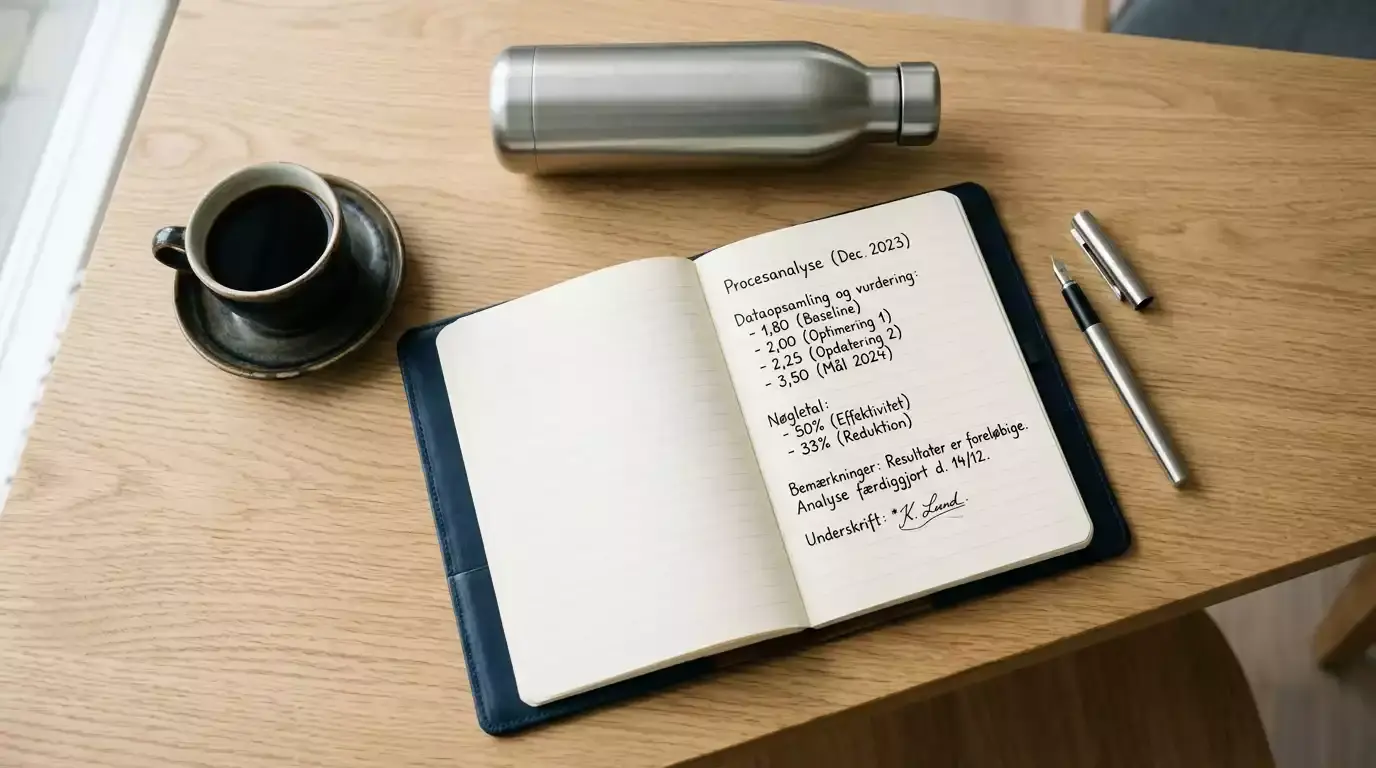 Notebook med håndskrevne noter om odds og sandsynligheder på et skrivebord