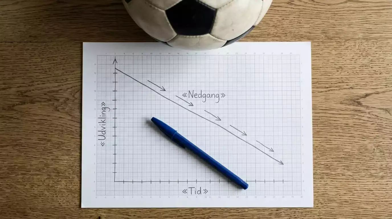 Håndtegnet linjediagram med fodbold på skrivebord